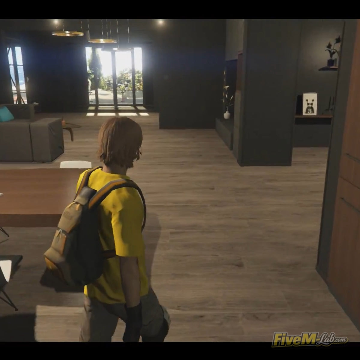 High-end minimalist living room interior for FiveM MLO with custom lighting and wooden flooring