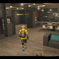 Ultra-modern open plan kitchen for FiveM MLO with marble finishes and unique ring pendant lights