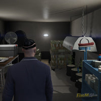 Immersive weed farm interior for FiveM featuring grow lights and processing tables