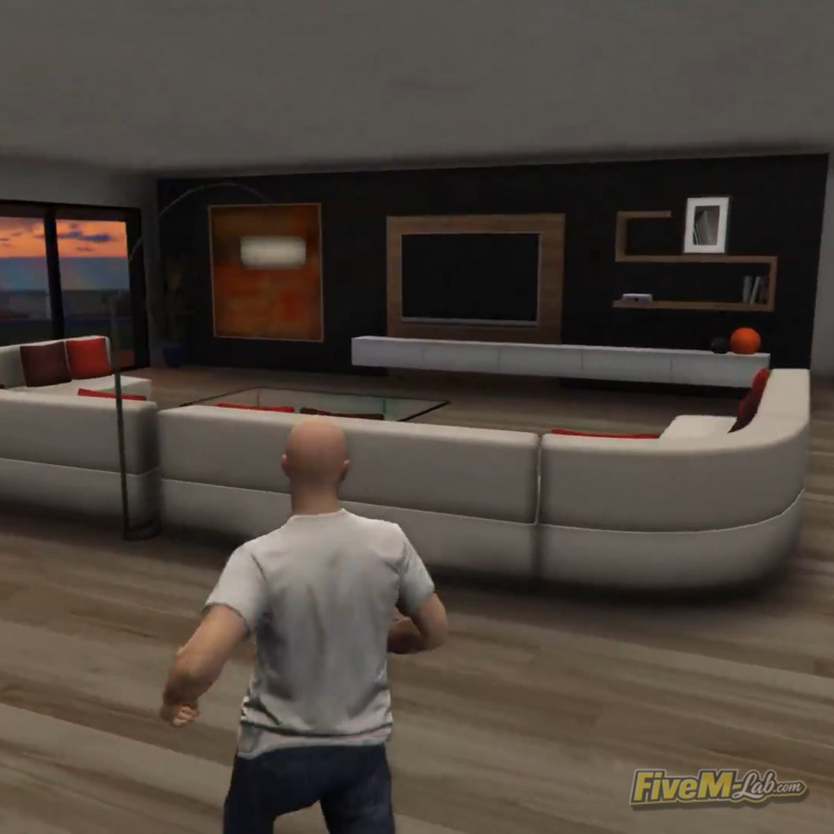 Modern living room interior for FiveM MLO with custom furniture, cinematic lighting, and optimized textures - FiveM-Lab.com