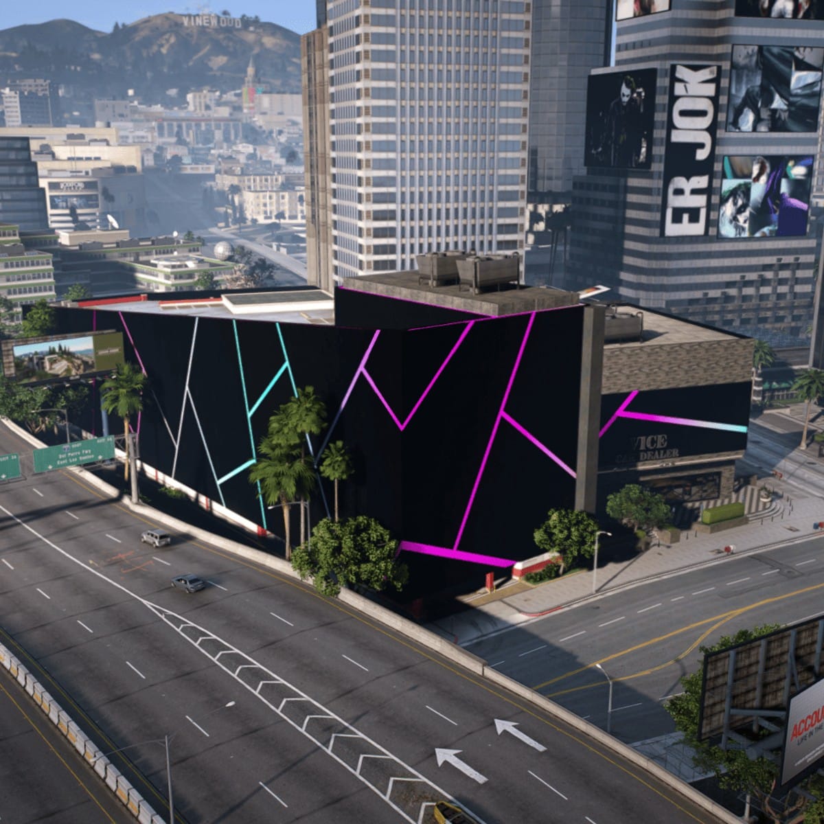 High-quality FiveM car dealer map with retro-modern night atmosphere