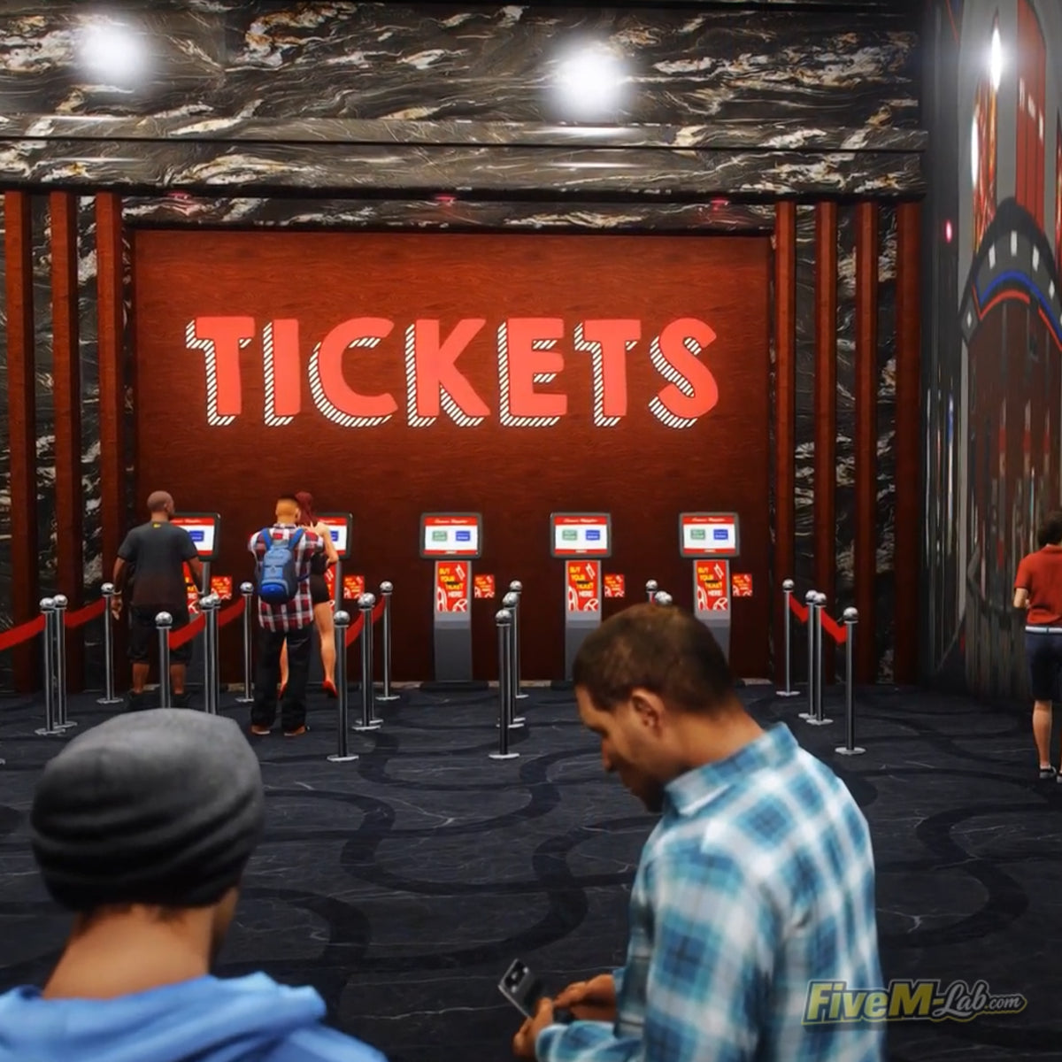FiveM Doppler Cinema MLO interior ticket counter area with automated machines GTA 5 RP