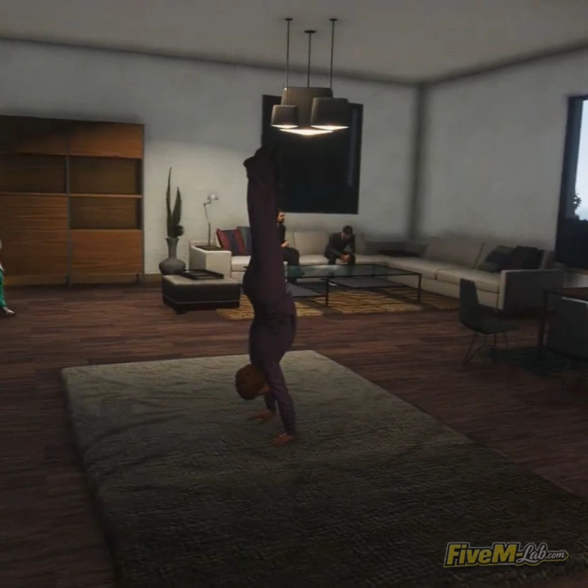 FiveM Modern Hospital MLO interior luxury living room with large TV screen, modern sofas, and stylish lighting