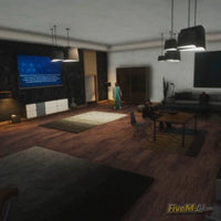 FiveM Modern Hospital MLO interior luxury living room with large TV screen, sofas, and modern lighting