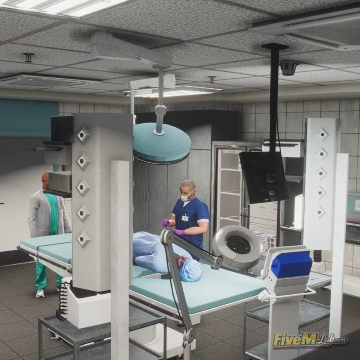 FiveM Modern Hospital MLO interior with medical team and surgeons in a high-tech operating room GTA 5 RP
