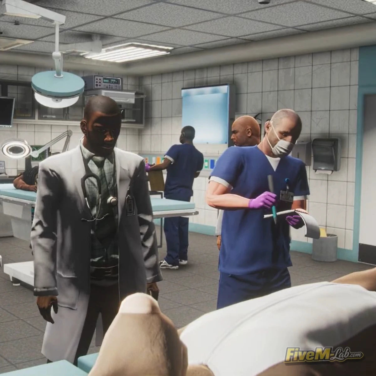 FiveM Modern Hospital MLO interior showing doctors and surgeons in a high-tech operating room GTA 5 RP