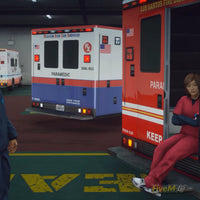 FiveM Pillbox Hill Hospital MLO ambulance garage with paramedics and Los Santos Fire Department vehicles