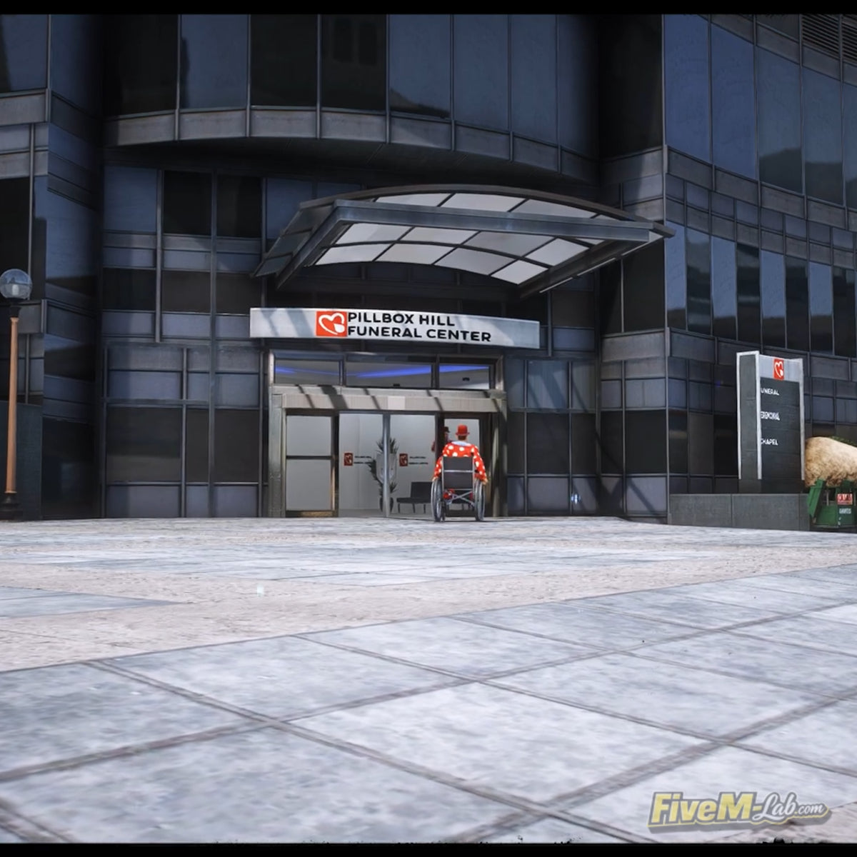 Exterior and entrance of the free Pillbox Hill Medical Center MLO for FiveM Los Santos servers