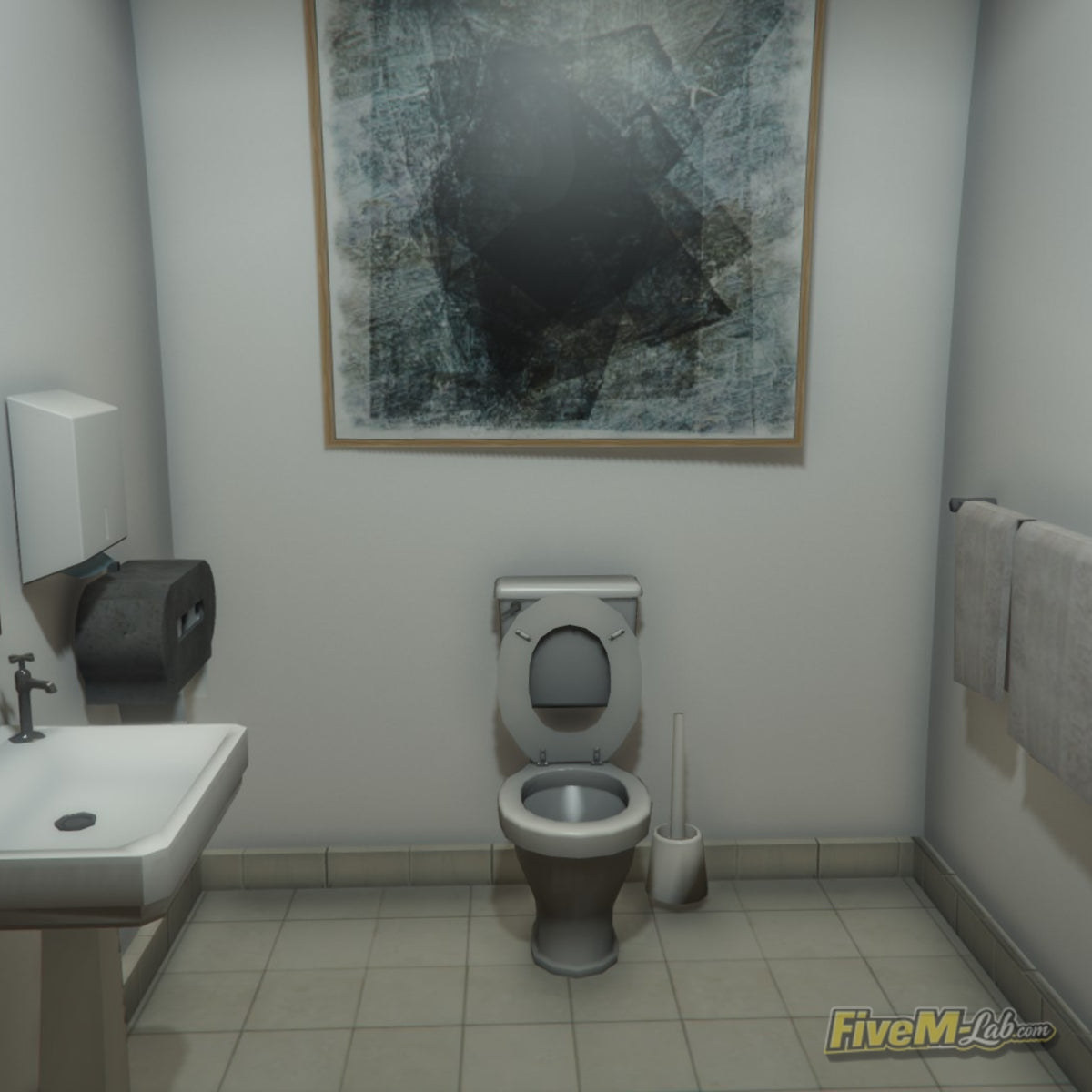 Restroom interior with a toilet and sink inside the free Sandy Shores Hospital MLO for FiveM RP servers