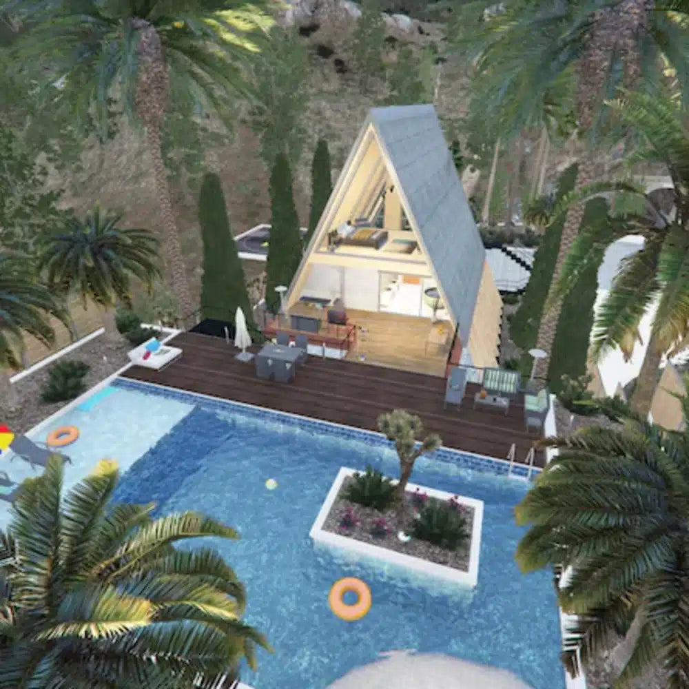 Modern A-frame Wood Chalet MLO FiveM with Terrace and BBQ Area