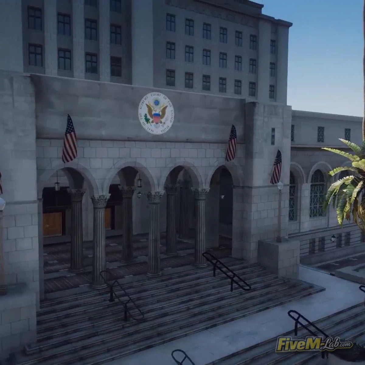 FiveM Superior Courthouse MLO exterior building with judicial emblem and flags GTA 5 RP