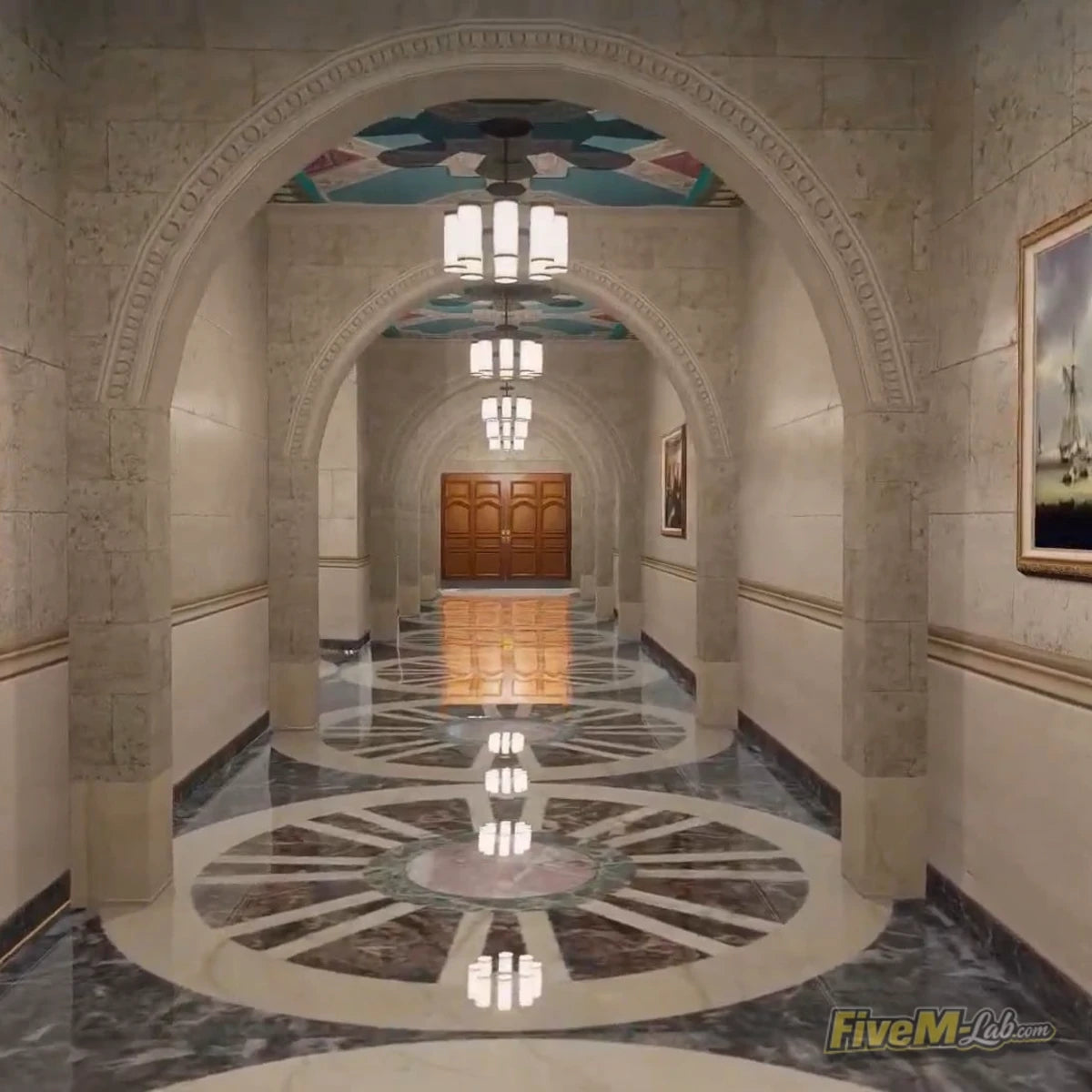 FiveM Superior Courthouse MLO interior luxury hallway with marble floors and decorative ceiling GTA 5 RP