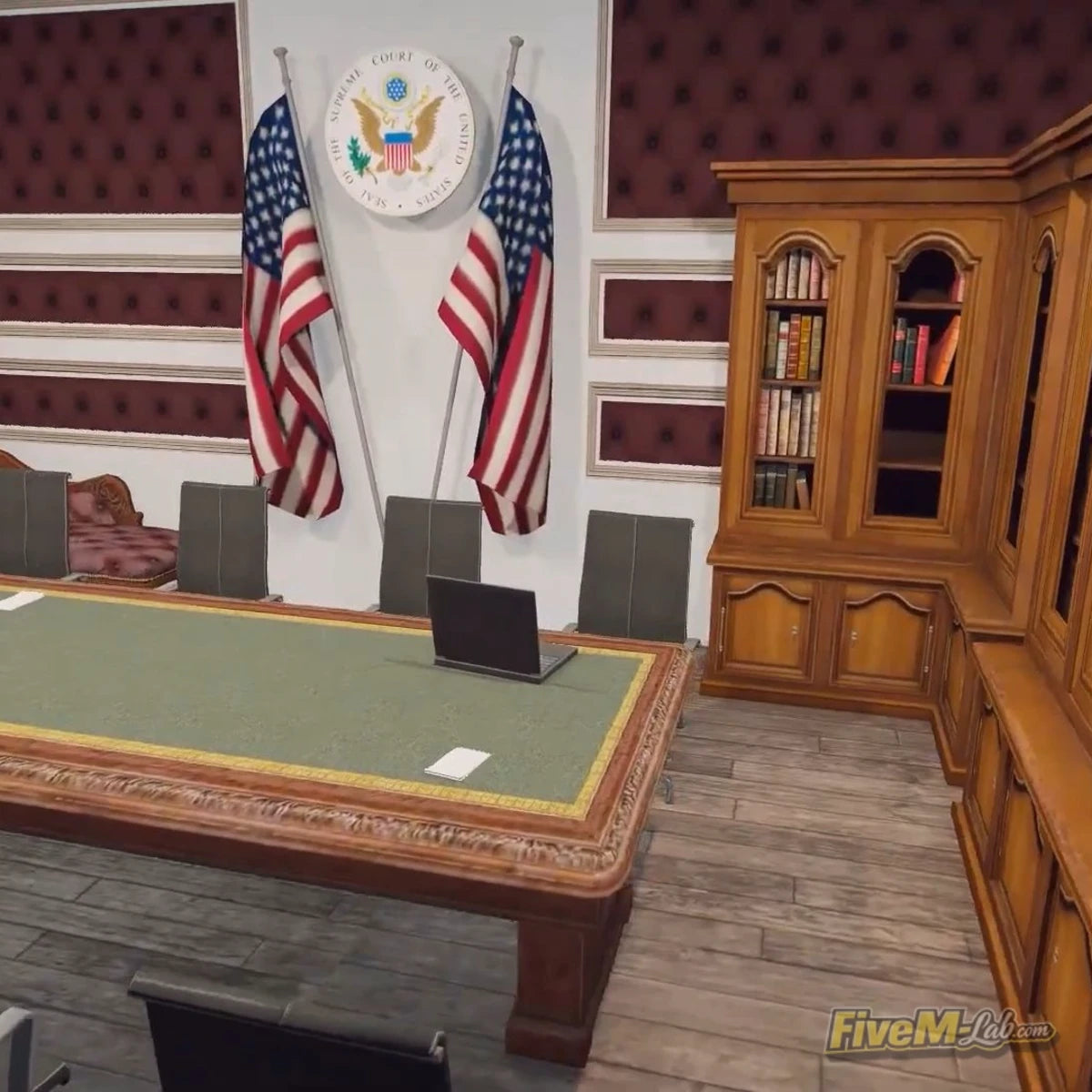 FiveM Superior Courthouse MLO interior judge's private chambers with wooden desk and bookshelf GTA 5 RP