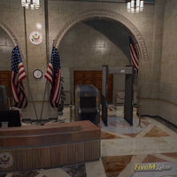 FiveM Superior Courthouse MLO interior security checkpoint with metal detector, X-ray scanner, and flags GTA 5 RP